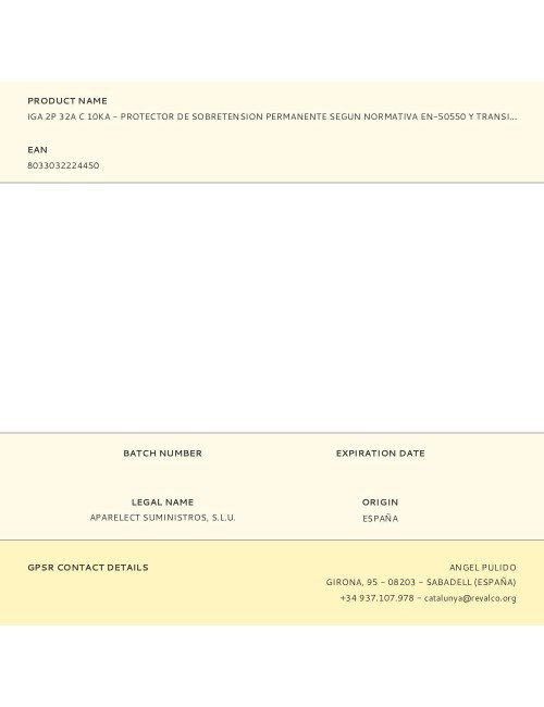 Iga 2p 32a c 10ka - protector de sobretension permanente segun normativa en-50550 y transitorio 5-15ka 275v