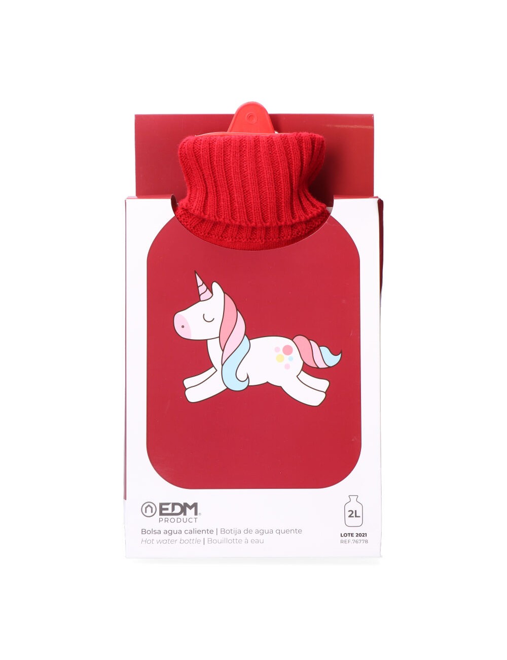 Bolsa de agua caliente 2 l modelo roja unicornio