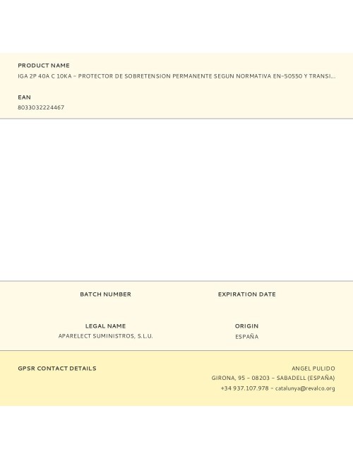 Iga 2p 40a c 10ka - protector de sobretension permanente segun normativa en-50550 y transitorio 5-15ka 275v