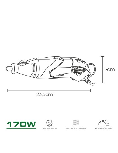 Herramienta multiusos rotativa 170w + 41 tipos de accesorio (190 piezas en total) 23,5 x 7 cm
