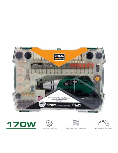 Herramienta multiusos rotativa 170w + 41 tipos de accesorio (190 piezas en total) 23,5 x 7 cm