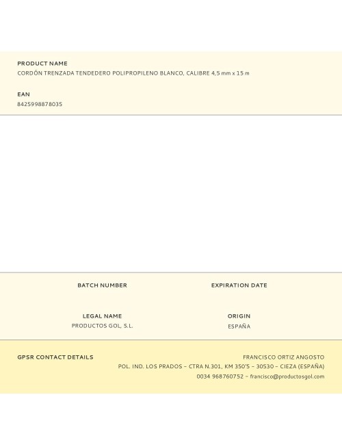 Cordón trenzada tendedero polipropileno blanco, calibre 4,5 mm x 15 m