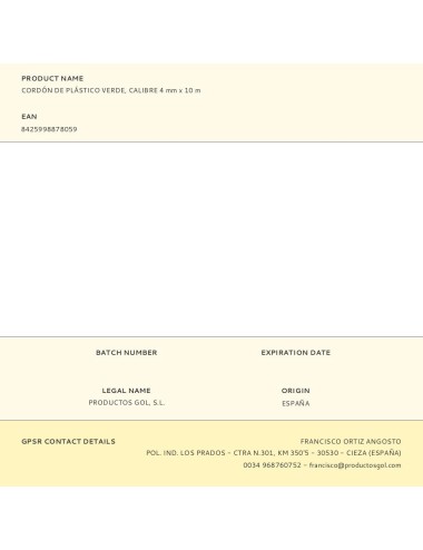 Cordón de plástico verde, calibre 4 mm x 10 m