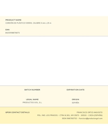 Cordón de plástico verde, calibre 4 mm x 25 m
