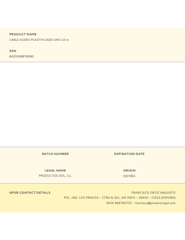 Cable acero plastificado oro 10 m