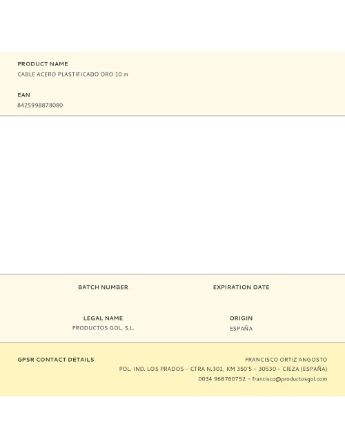 Cable acero plastificado oro 10 m