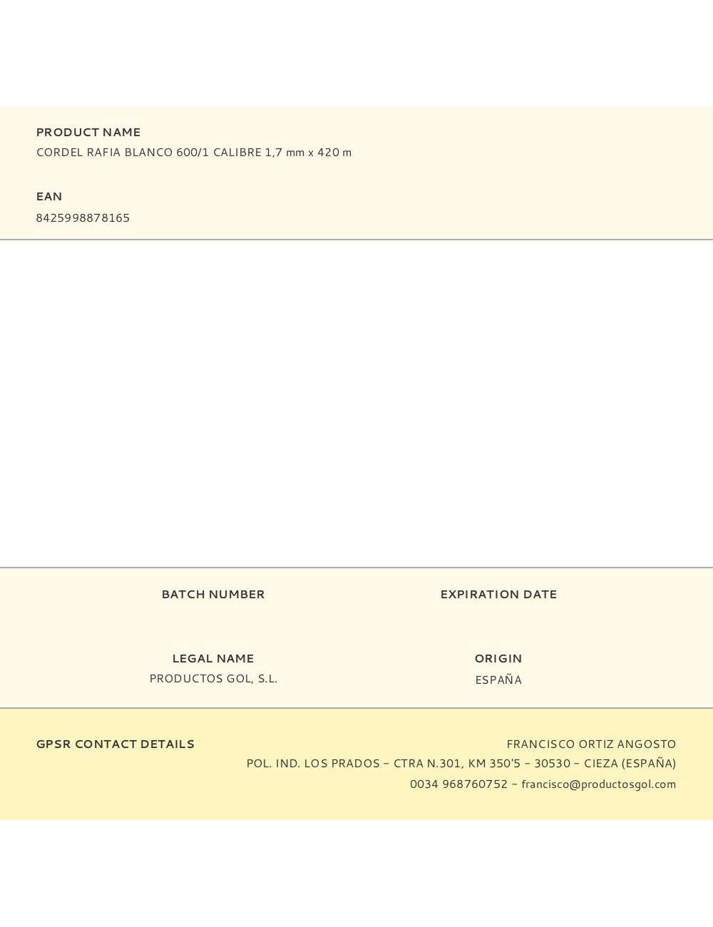 Cordel rafia blanco 600/1 calibre 1,7 mm x 420 m