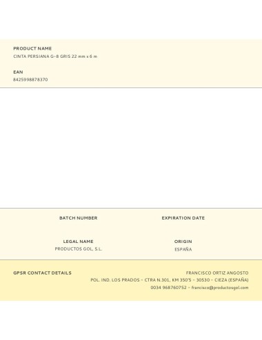 Cinta persiana g-8 gris 22 mm x 6 m