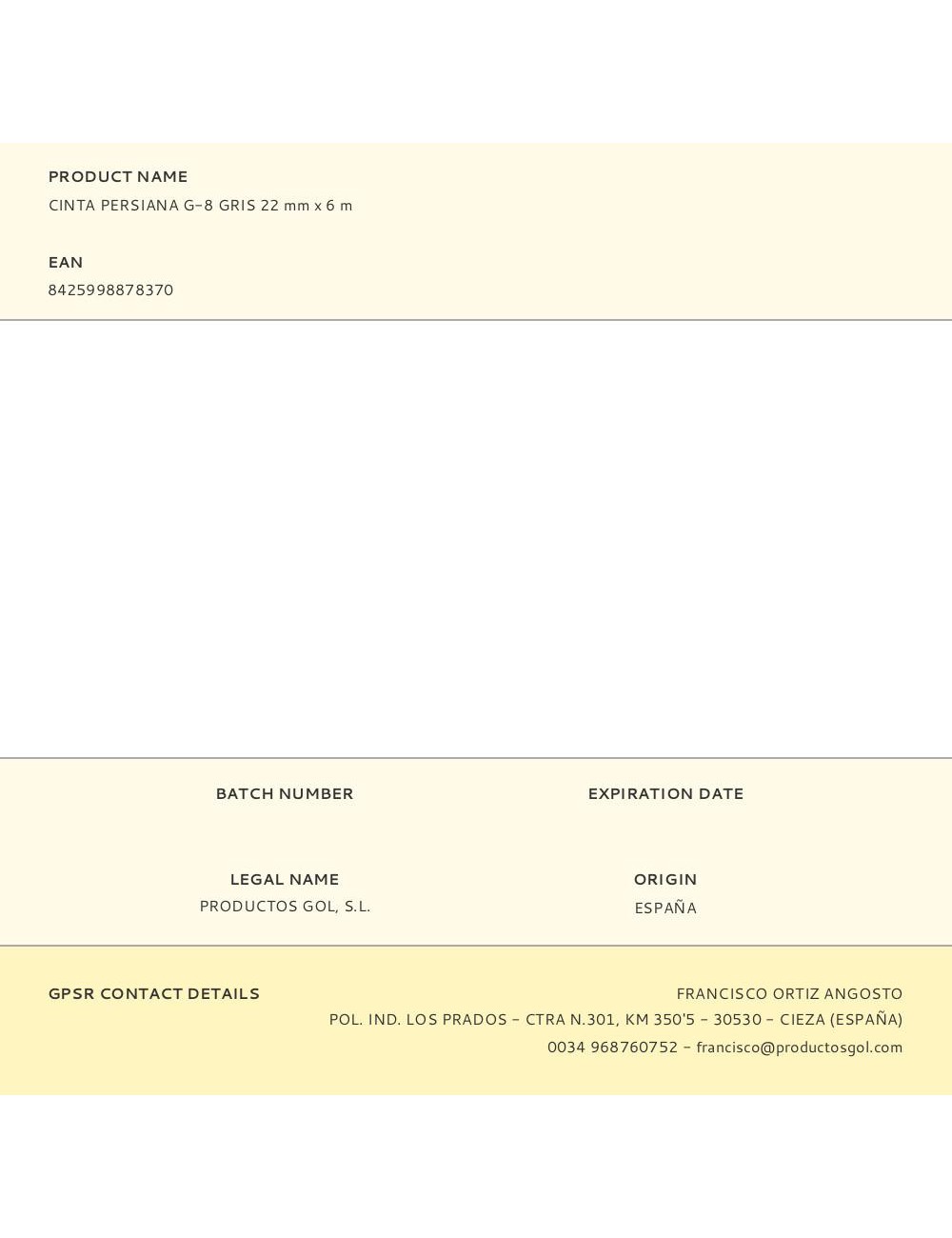 Cinta persiana g-8 gris 22 mm x 6 m