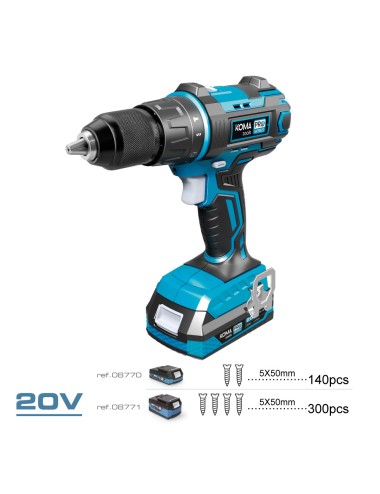 Kit taladro percutor/atornillador 20 v con 2 baterias 2.0a y cargador 22,5 x 20,3 cm pro series