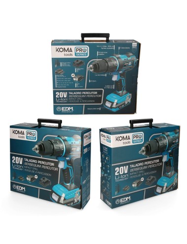 Kit taladro percutor/atornillador 20 v con 2 baterias 2.0a y cargador 22,5 x 20,3 cm pro series