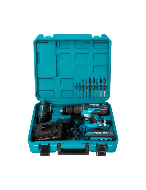 Kit taladro percutor/atornillador 20 v con 2 baterias 2.0a y cargador 22,5 x 20,3 cm pro series