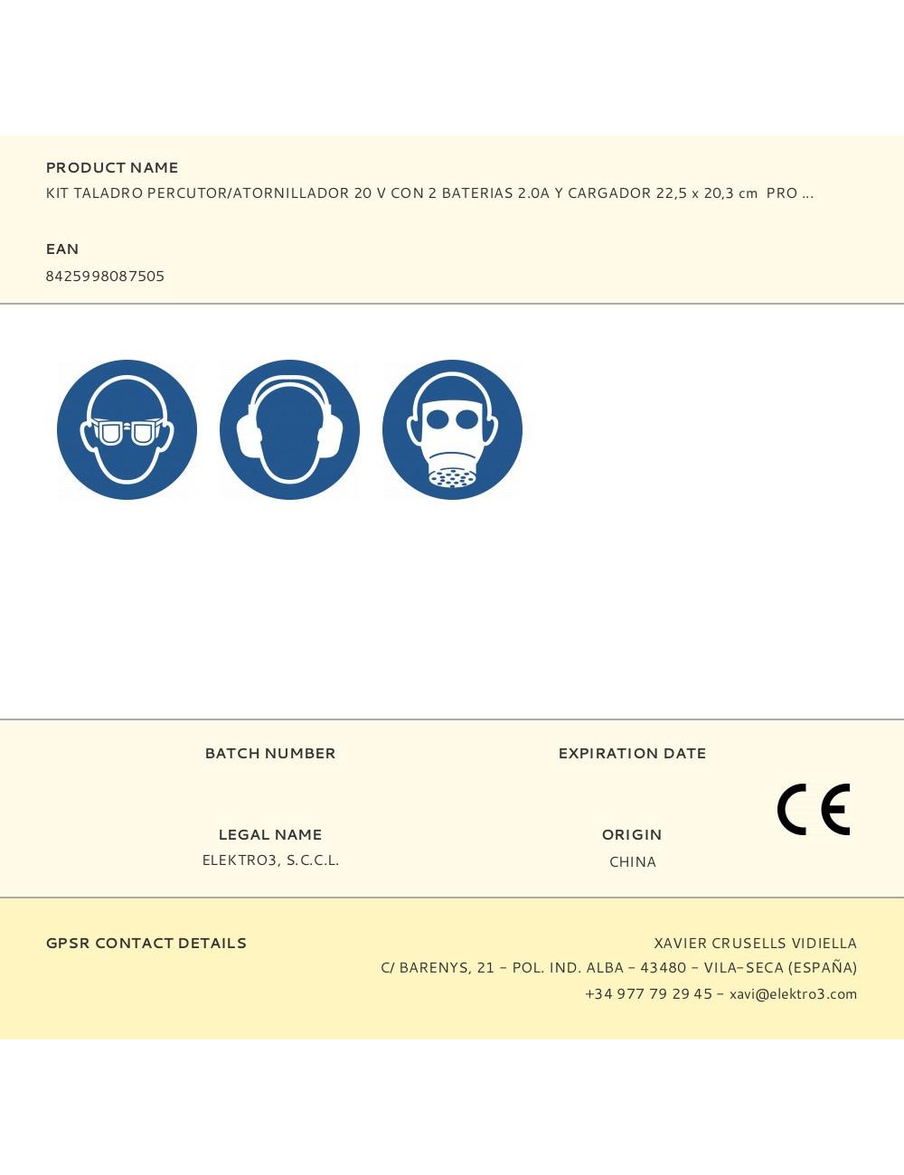 Kit taladro percutor/atornillador 20 v con 2 baterias 2.0a y cargador 22,5 x 20,3 cm pro series