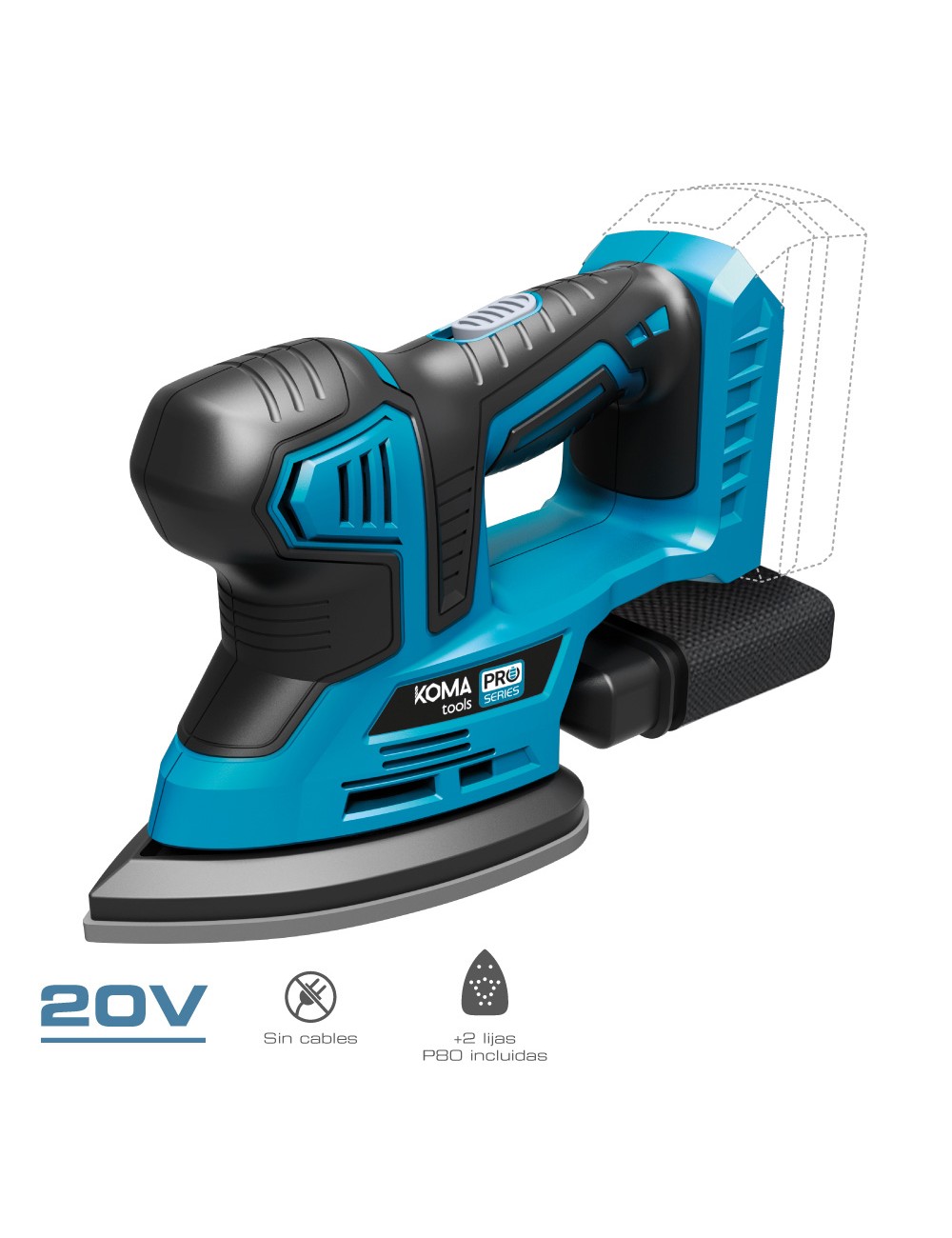 Lijadora tipo mouse 20 v (sin batería ni cargador) 20,4 x 15,5 cm