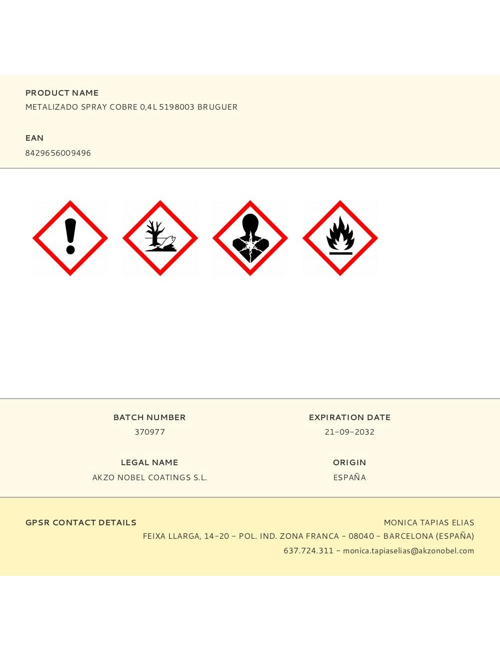 Esmalte spray cobre metalizado 400 ml