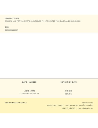 Caja 250 unid. tornillo metrica alomado philips din/ref 7985 ø6x25mm zincado celo