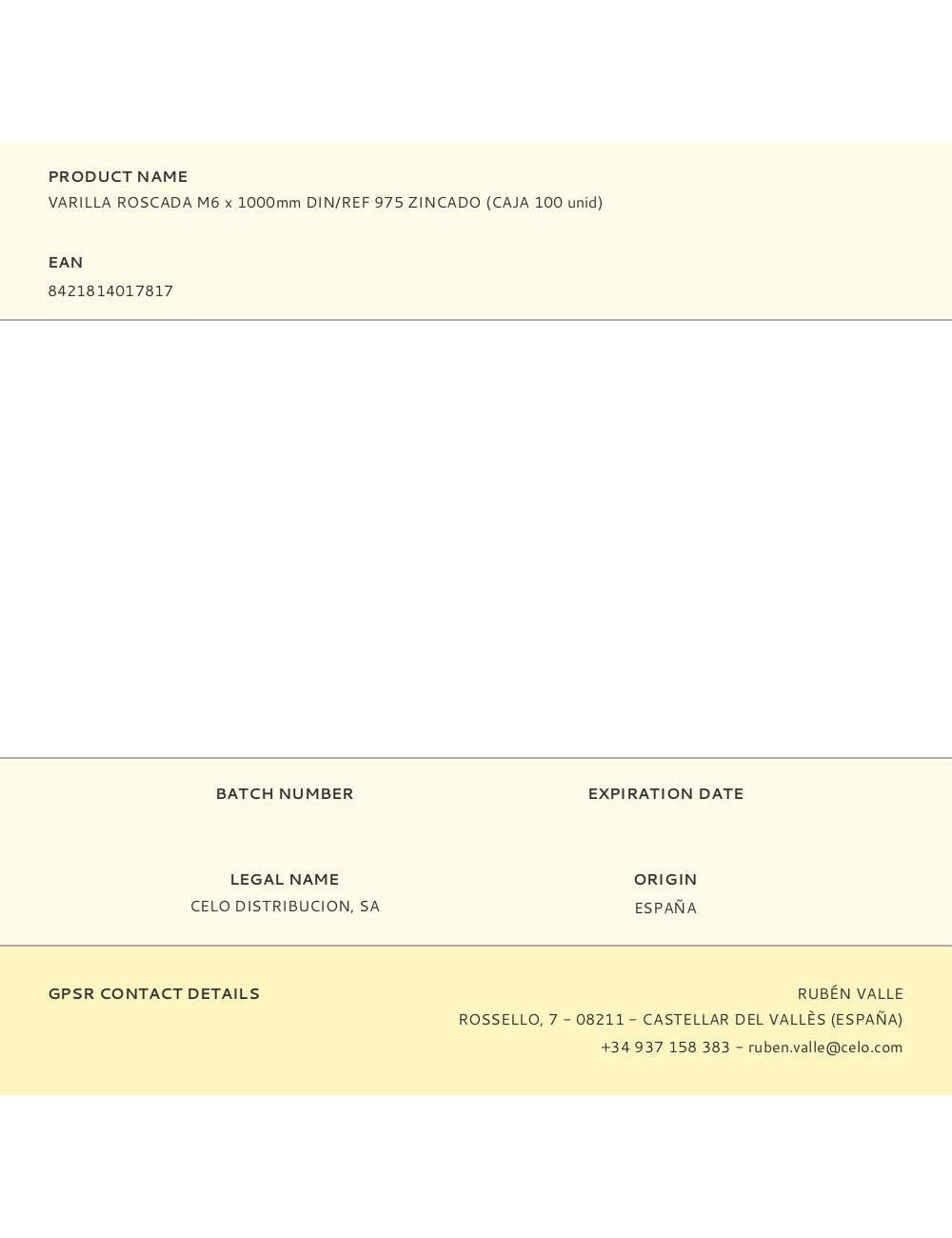 Varilla roscada m6 x 1000mm din/ref 975 zincado (caja 100 unid)