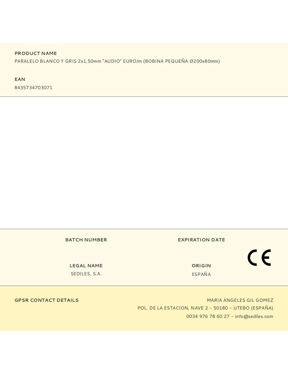 Paralelo blanco y gris 2x1,50mm "audio" euro/m (bobina pequeña ø200x80mm)