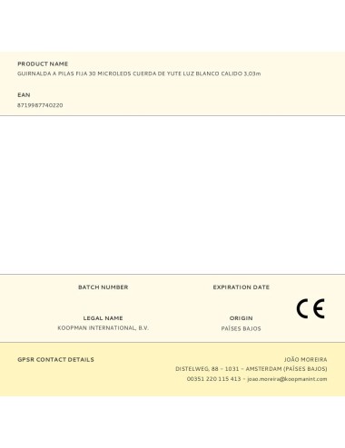 Guirnalda a pilas fija 30 microleds cuerda de yute luz blanco calido 3,03m