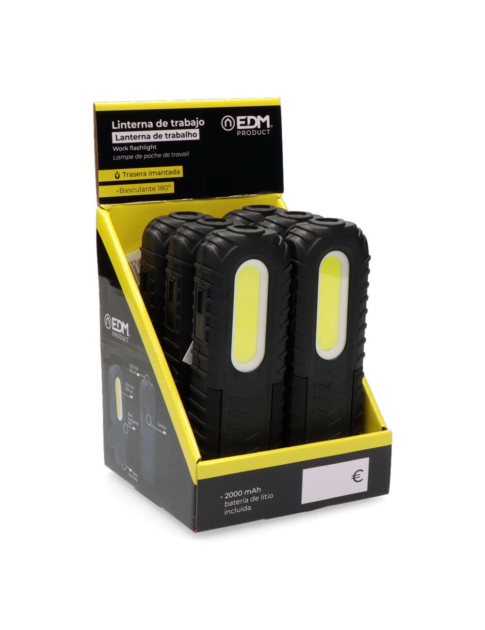 Linterna de trabajo led recargable con usb. con gancho + iman + soporte. cob 5w 300 lm / 3w 90 lm