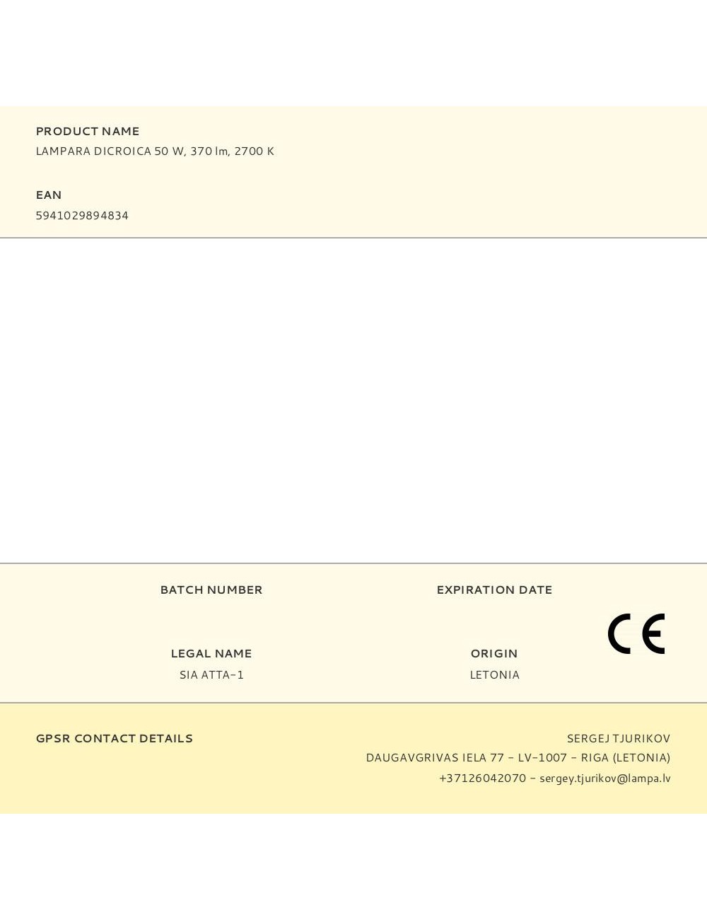 Lampara dicroica 50 w, 370 lm, 2700 k