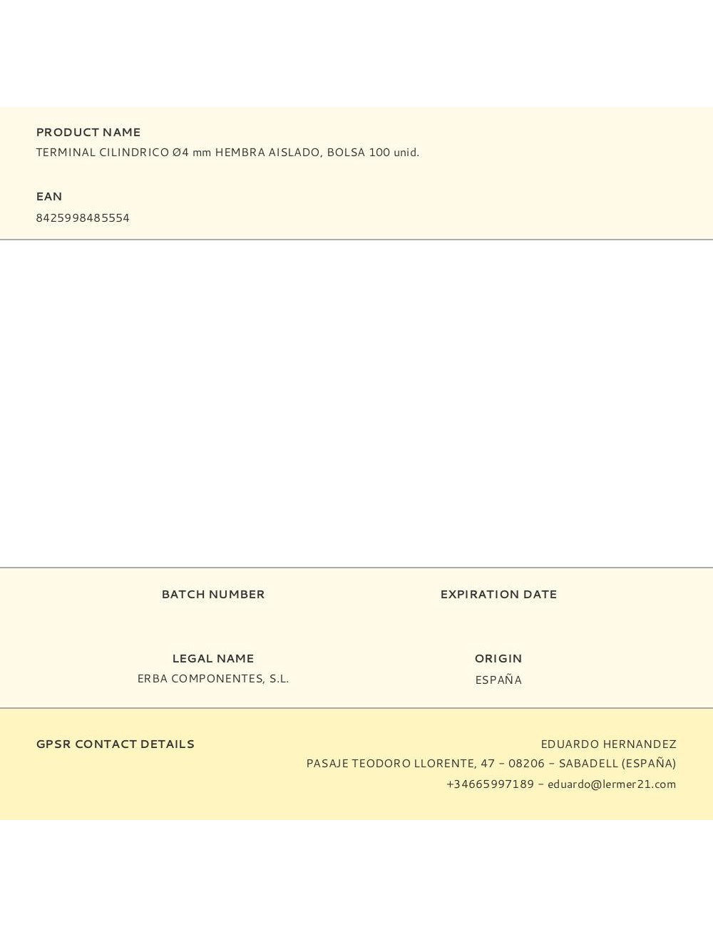 Terminal cilindrico ø4 mm hembra aislado, bolsa 100 uds