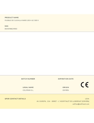 Fusible de cuchilla nh00 100 a gc 500 v