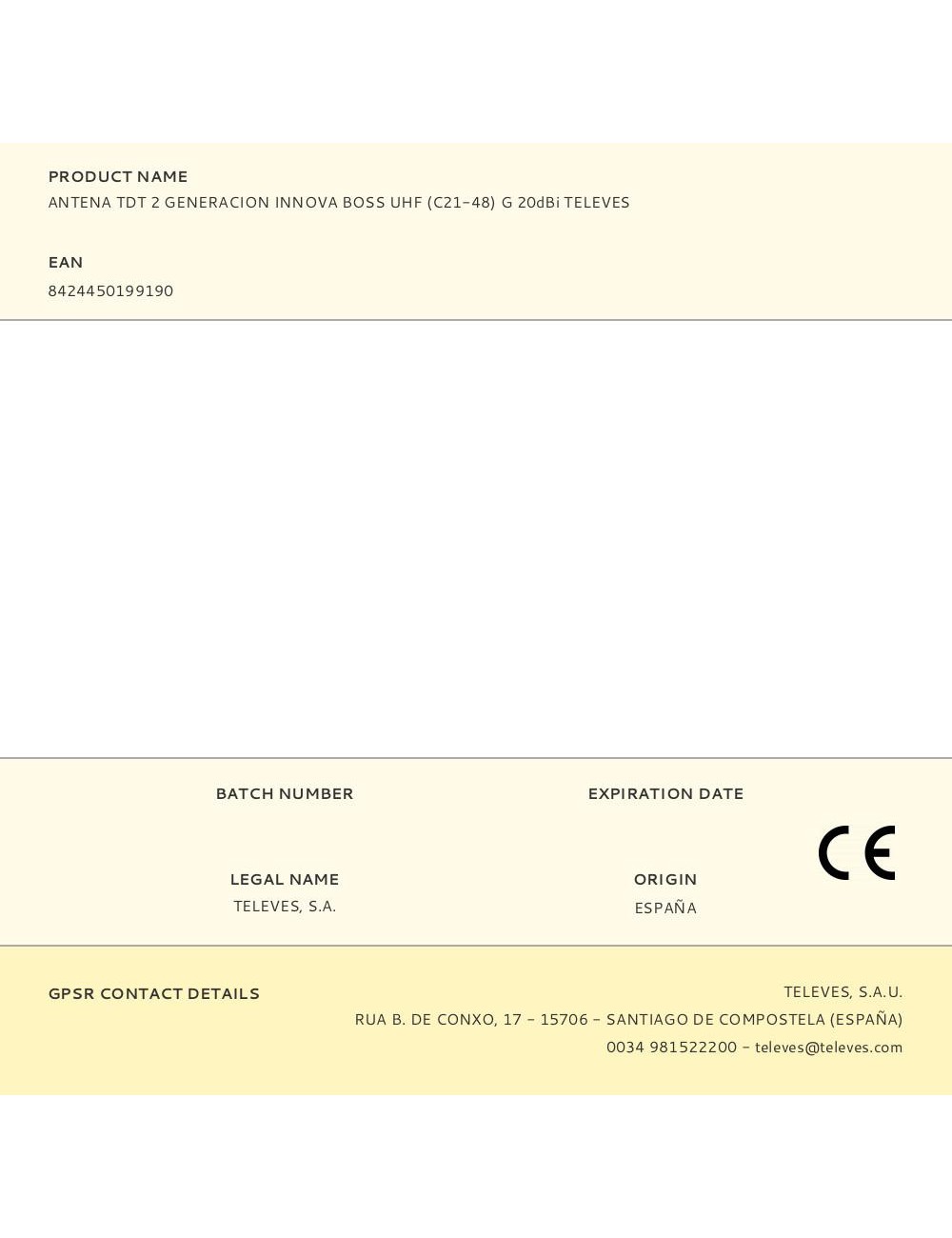 Antena tdt 2 generacion innova boss uhf (c21-48) g 20dbi televes