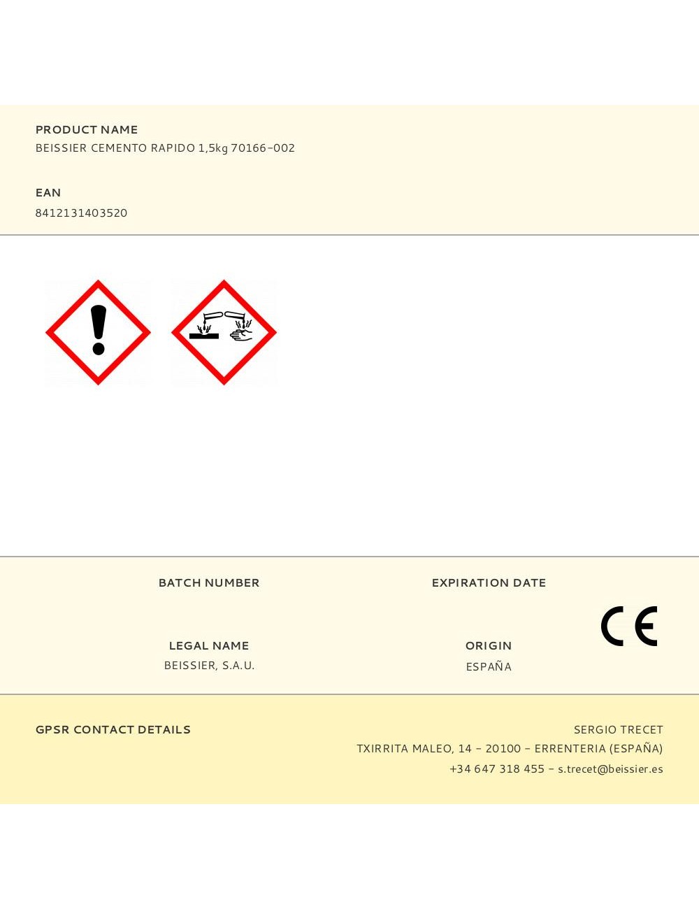 Cemento rápido 1,5 kg