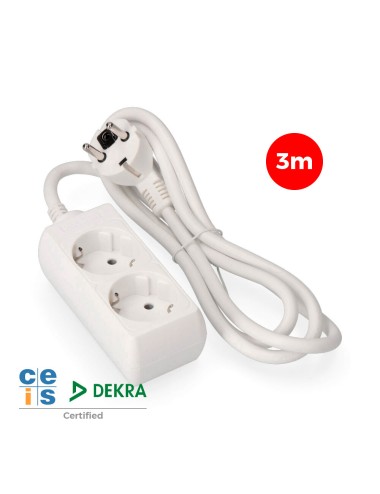 Base múltiple, 2 tomas schuko 2p+t, 3 m de cable h05vv-f 3g1,5 mm 16a 250v~ 3680 w, blanca