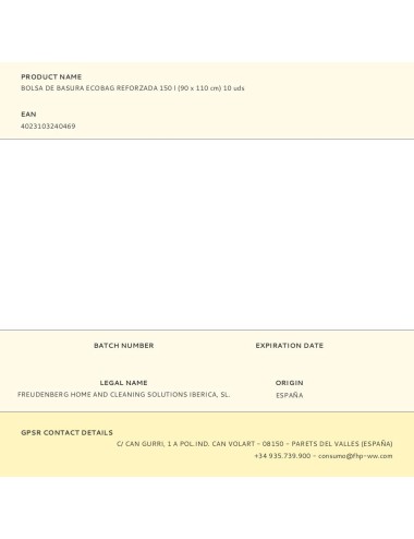 Bolsa de basura ecobag reforzada 150 l (90 x 110 cm) 10 uds