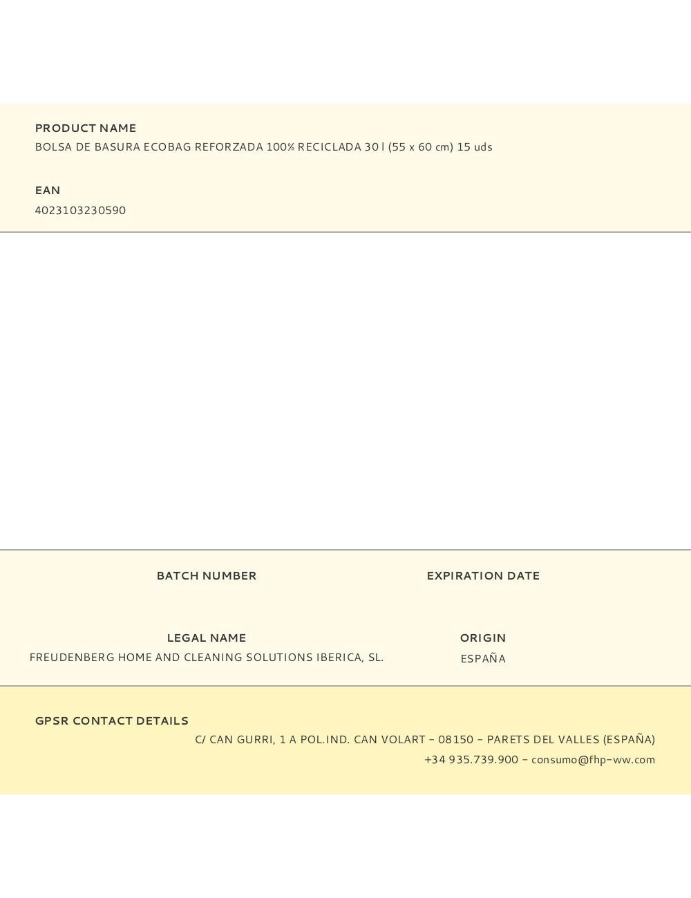 Bolsa de basura ecobag reforzada 100% reciclada 30 l (55 x 60 cm) 15 uds