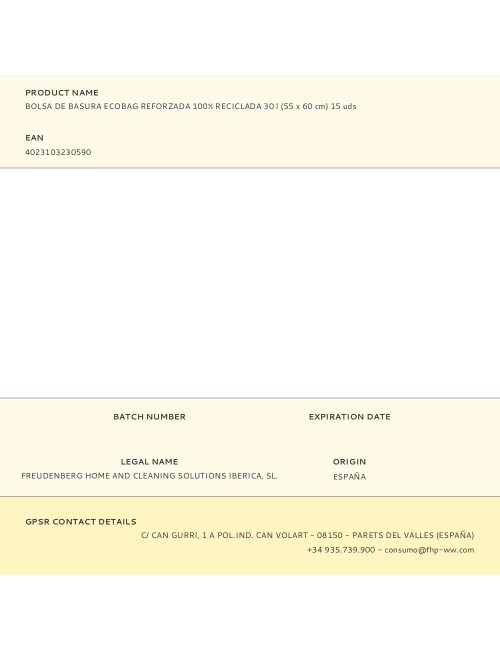 Bolsa de basura ecobag reforzada 100% reciclada 30 l (55 x 60 cm) 15 uds