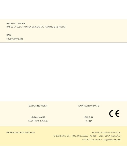 Báscula electronica de cocina, máximo 5 kg mod 3