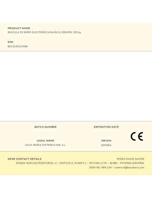 Bascula de baño electronica blanca, máximo 150 kg