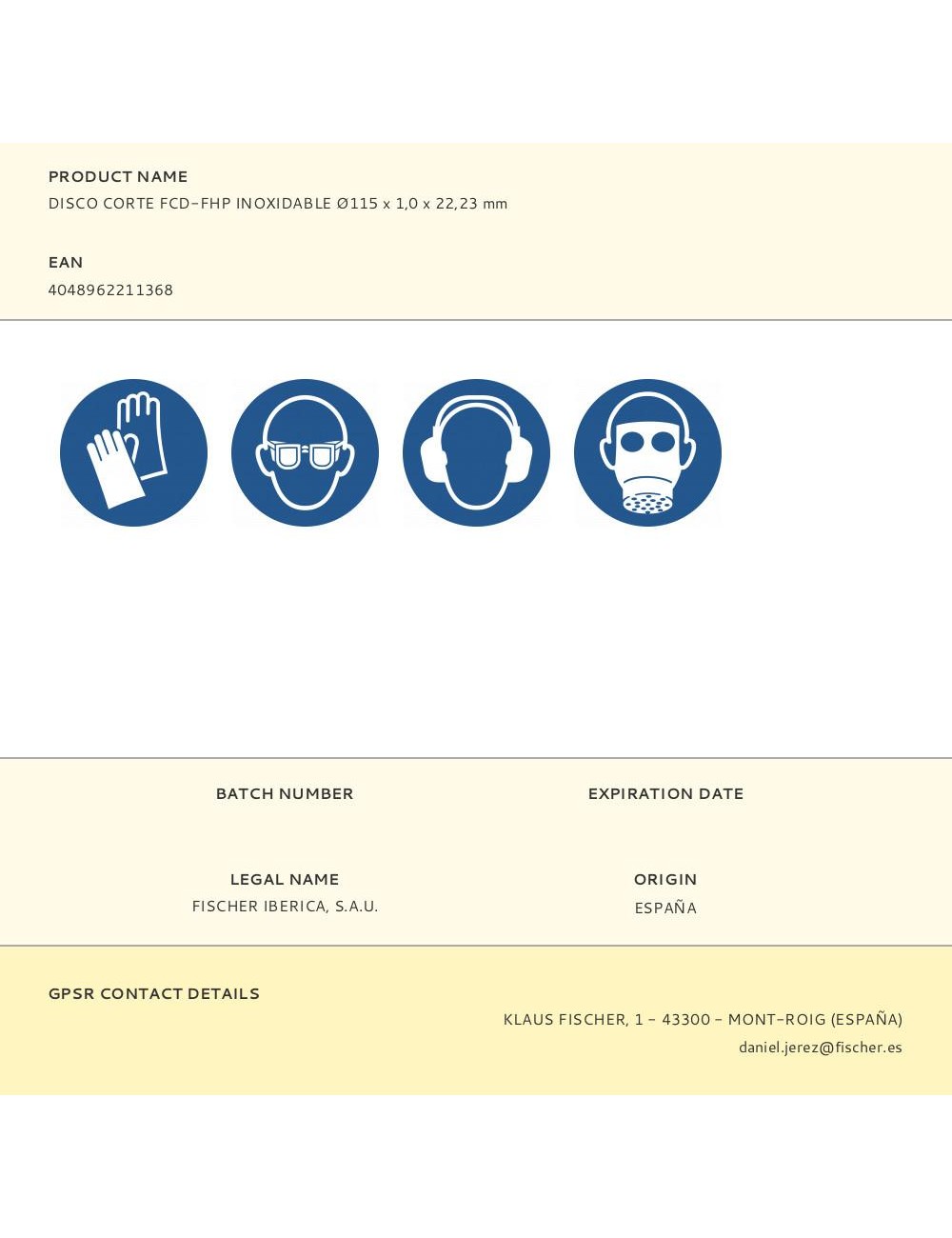 Disco corte fcd-fhp inoxidable ø115 x 1,0 x 22,23 mm