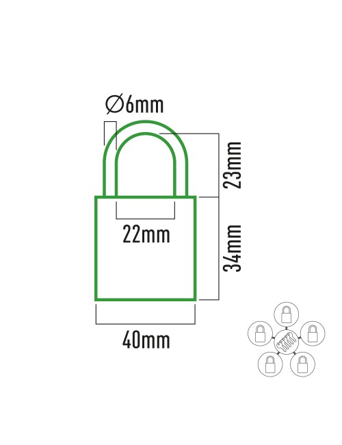 Pack 5 candados de latón arco normal 5 llaves iguales 40 mm