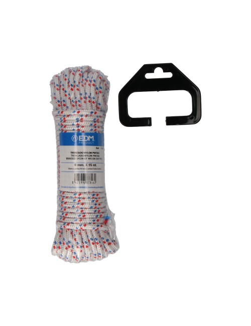 Cuerda trenzada blanca con pintas nylon, calibre 6 mm x 15 m