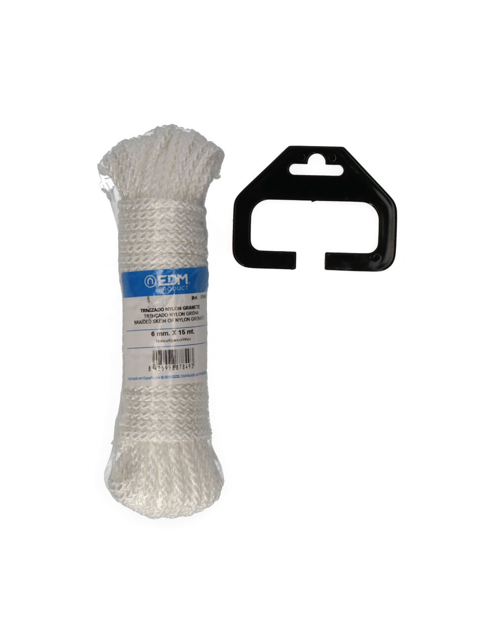 Cuerda trenzada nylon blanco granate, calibre 6 mm x 15 m