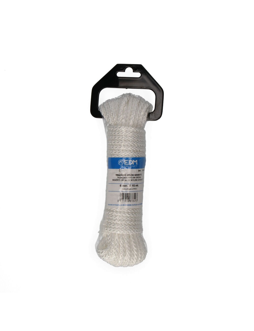 Cuerda trenzada nylon blanco granate, calibre 6 mm x 15 m