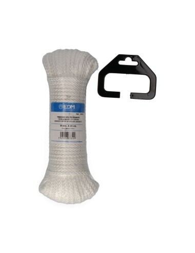 Cuerda trenzada nylon blanco granate, calibre 6 mm x 25 m