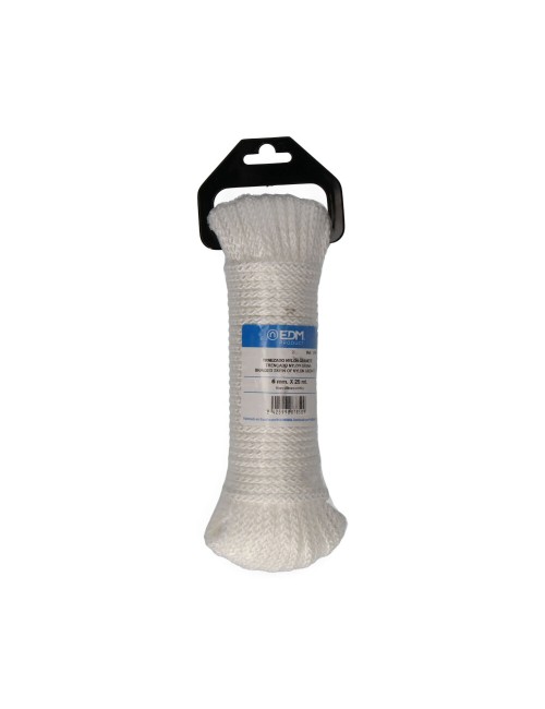 Cuerda trenzada nylon blanco granate, calibre 6 mm x 25 m
