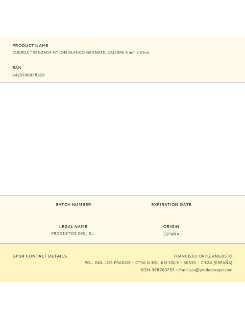 Cuerda trenzada nylon blanco granate, calibre 6 mm x 25 m