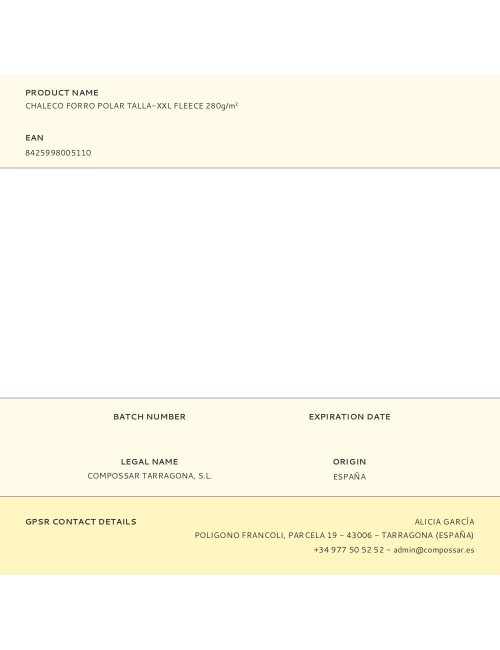 Chaleco forro polar talla-xxl fleece 280g/m