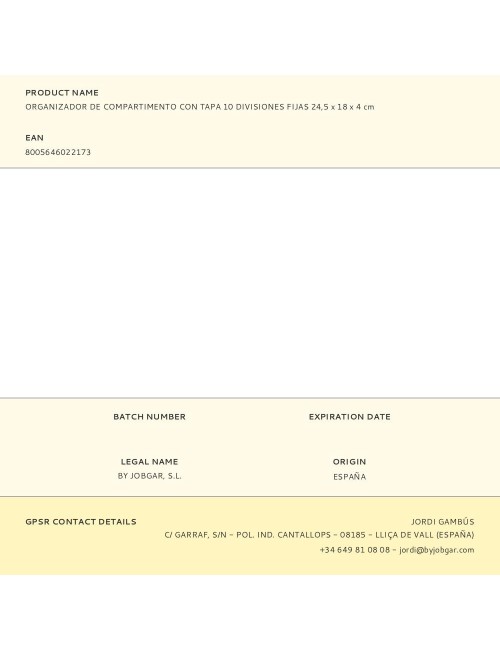 Organizador de compartimento con tapa 10 divisiones fijas 24,5 x 18 x 4 cm