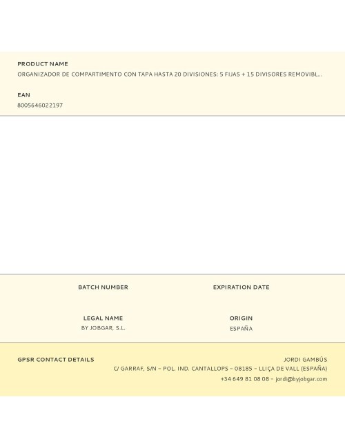 Organizador de compartimento con tapa hasta 20 divisiones: 5 fijas + 15 divisores removibles 39,5 x 30,5 x 6 cm