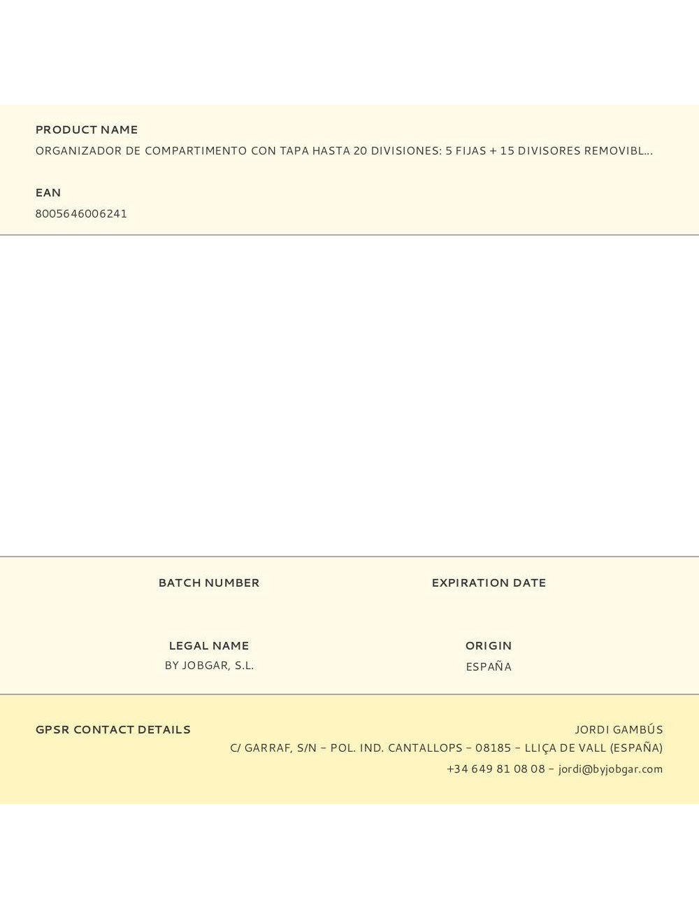 Organizador de compartimento con tapa hasta 20 divisiones: 5 fijas + 15 divisores removibles 51 x 33 x 6 cm