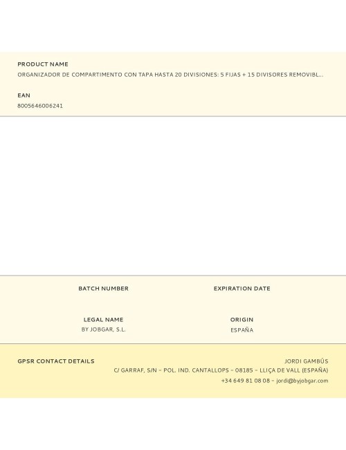 Organizador de compartimento con tapa hasta 20 divisiones: 5 fijas + 15 divisores removibles 51 x 33 x 6 cm