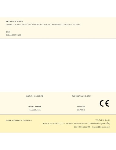 Conector pro easyf "cei" macho acodado y blindado clase a+ televes
