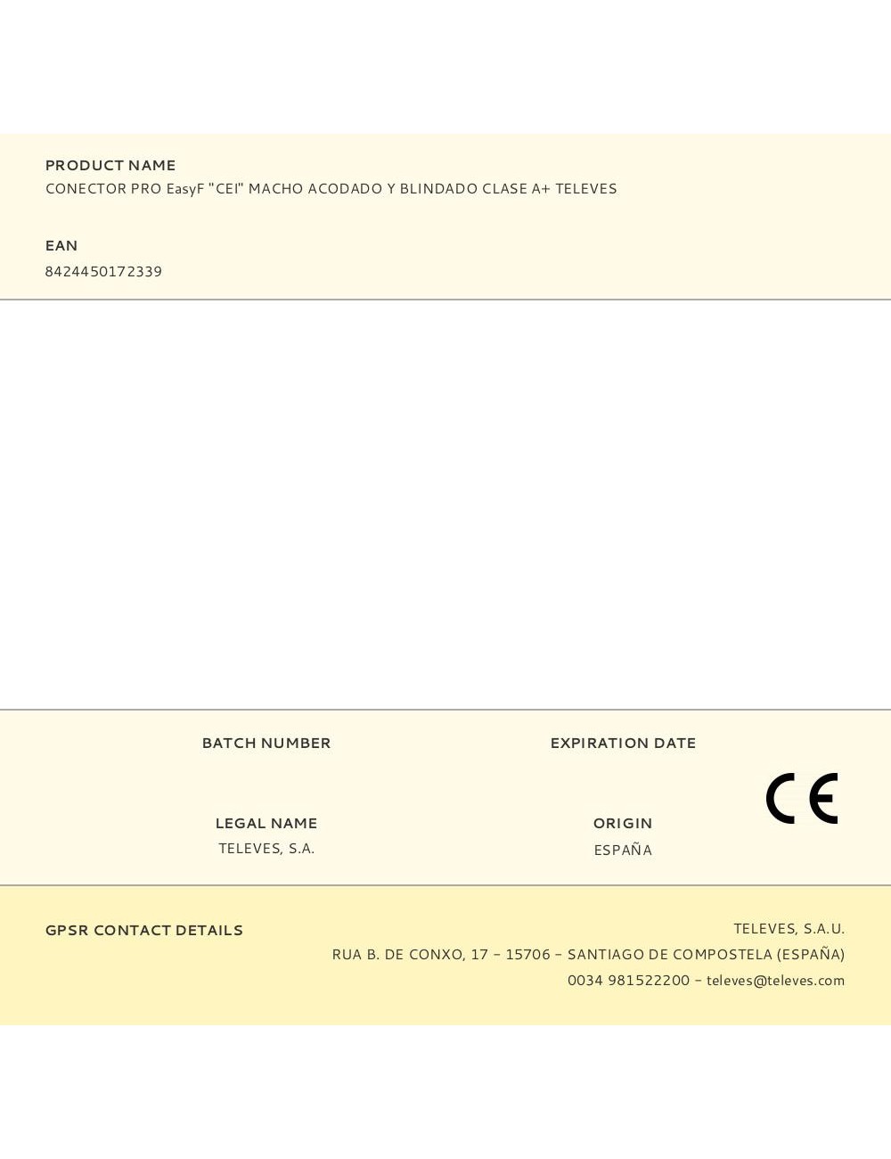 Conector pro easyf "cei" macho acodado y blindado clase a+ televes